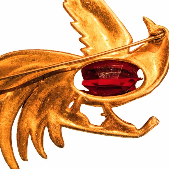 Vintage 1940 red & gold faceted rare crystal Gold plate bird of Paradise - Picture 11 of 16
